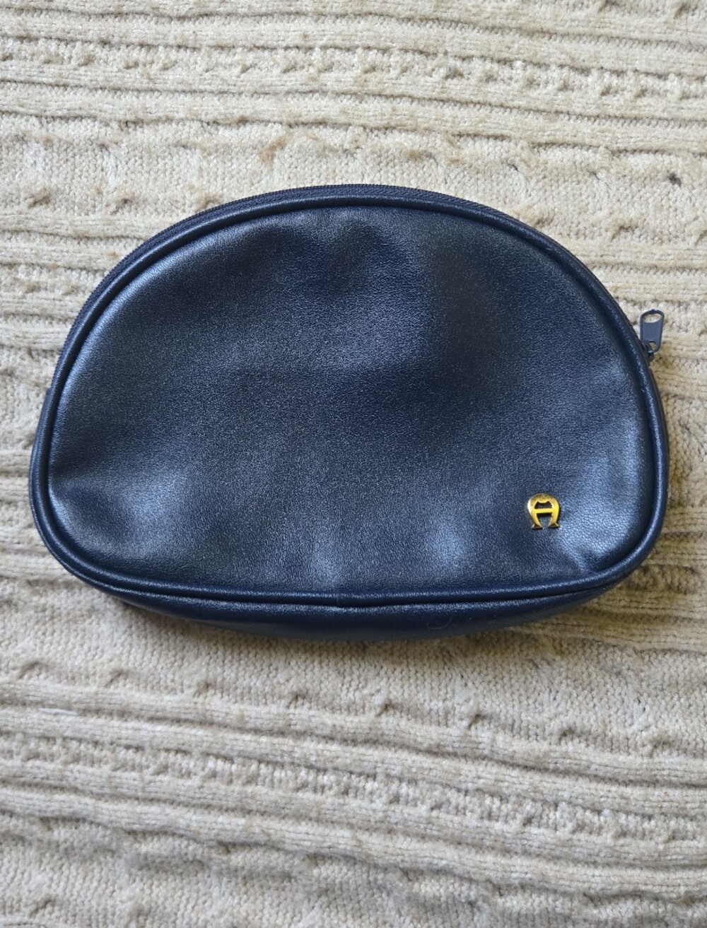 Etienne Aigner Black Leather Zip Make-up Pouch with Gold Accent
